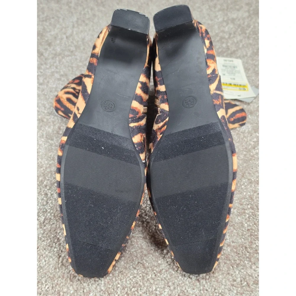 A New Day Tigris Tiger Print Ankle Boots Brown Black Square Toe Zip 6.5 NEW
